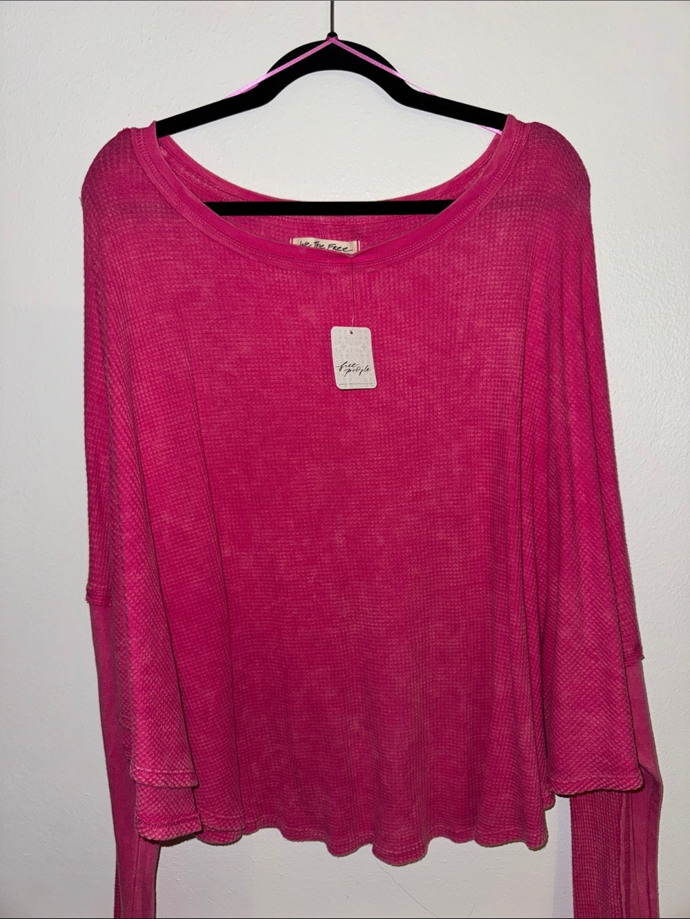 We The Free Women's Hot Pink Waffle Knit Long Sleeve Top